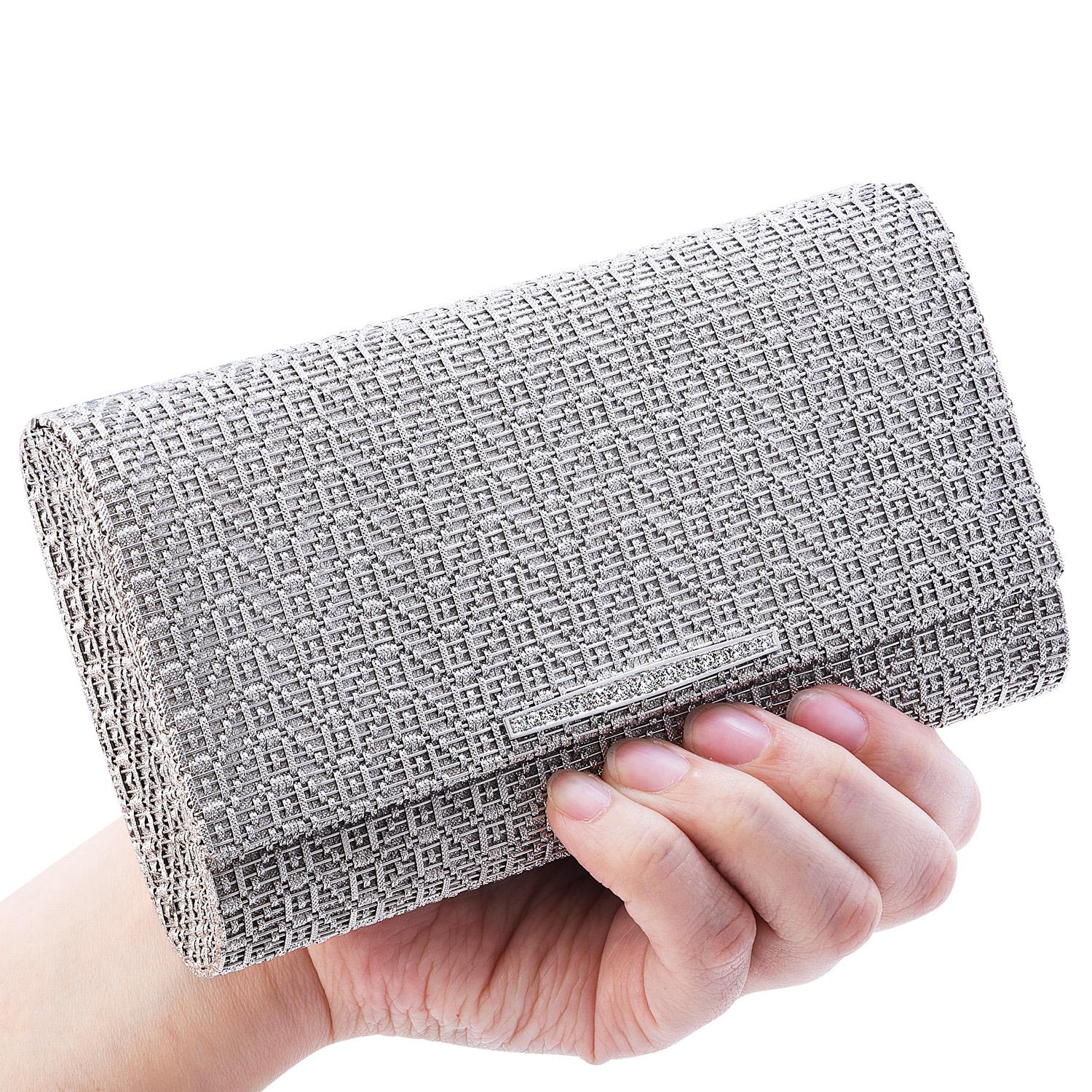 Taglio rotondo Pochette con diamante da donna italiana in oro bianco 18 carati degli anni '60 in vendita