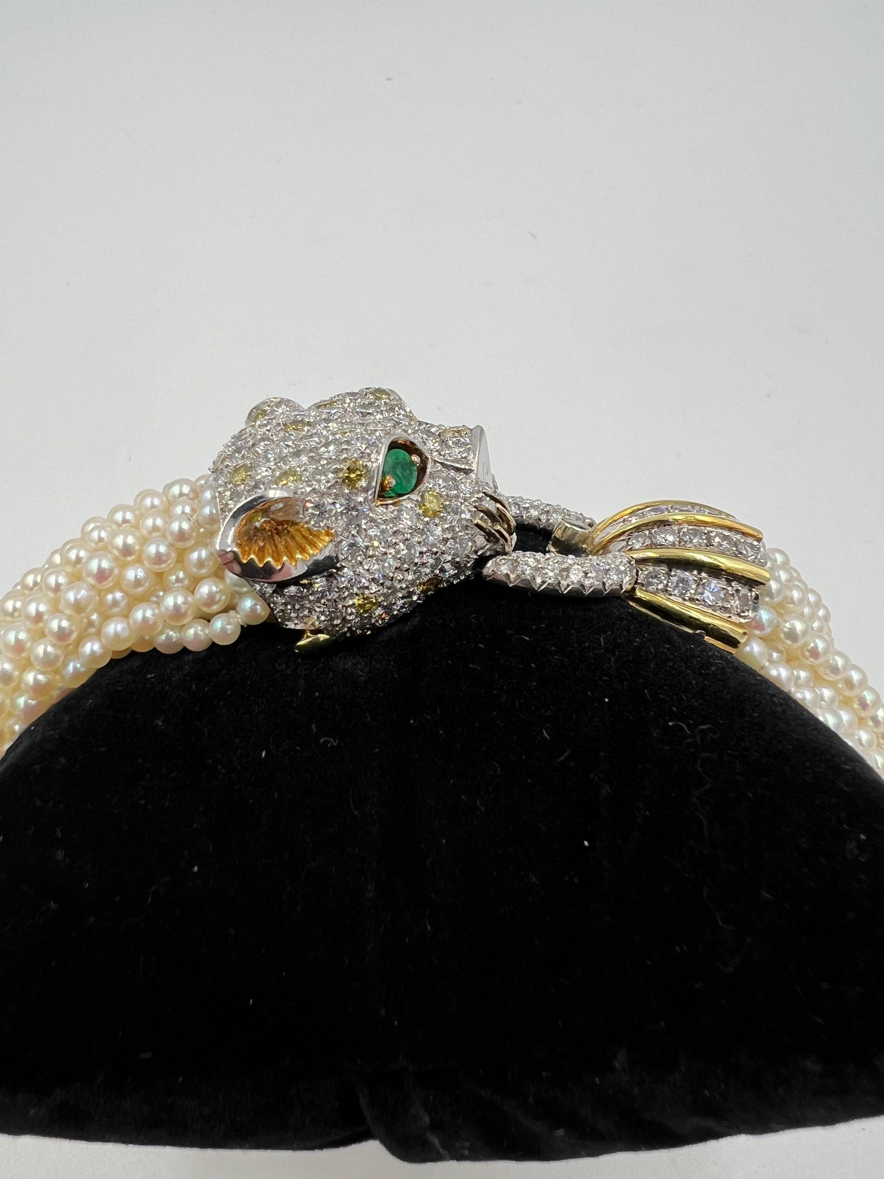 1960s Diamond Leopard Head Pearl And Gold Torsade Bracelet 4