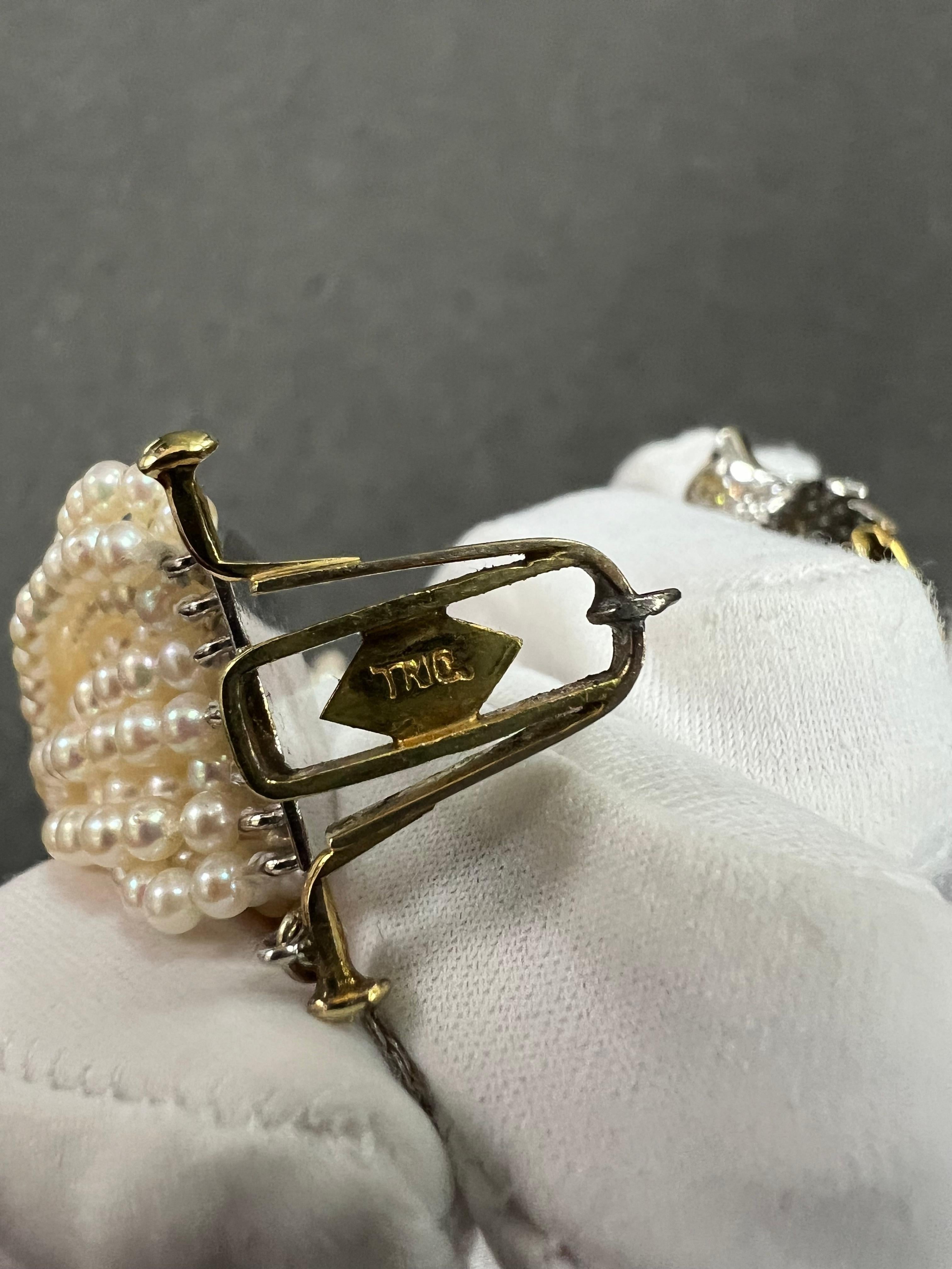 1960s Diamond Leopard Head Pearl And Gold Torsade Bracelet 10