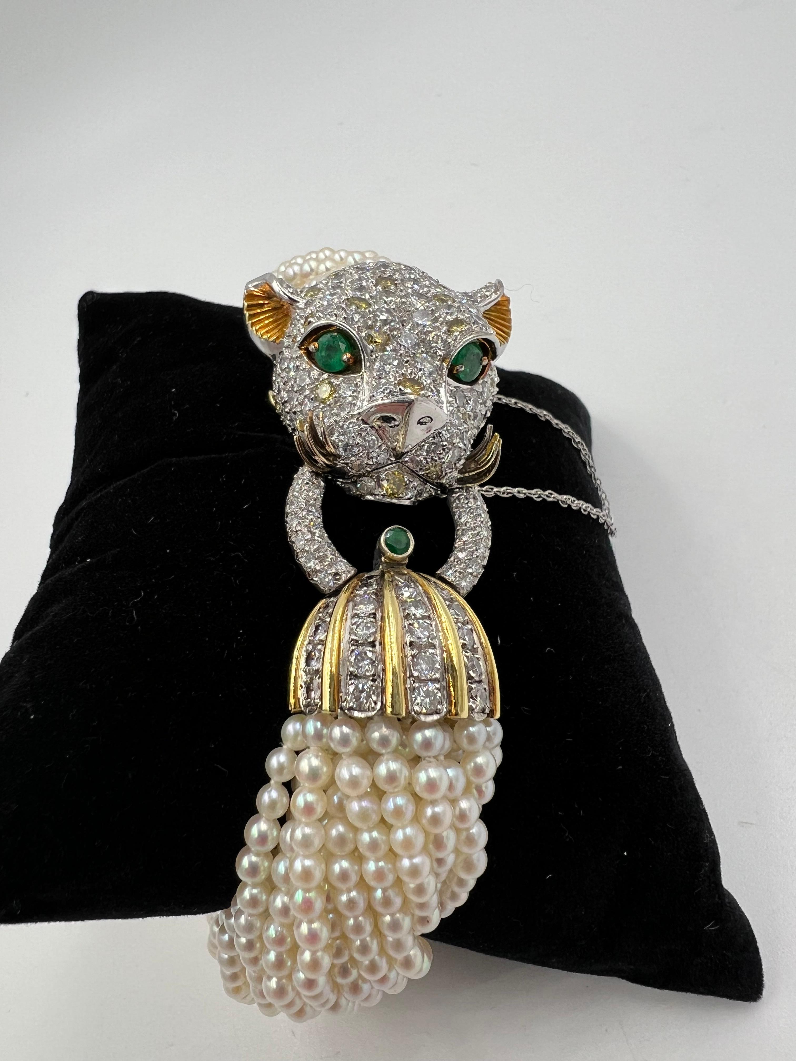1960s Diamond Leopard Head Pearl And Gold Torsade Bracelet 2