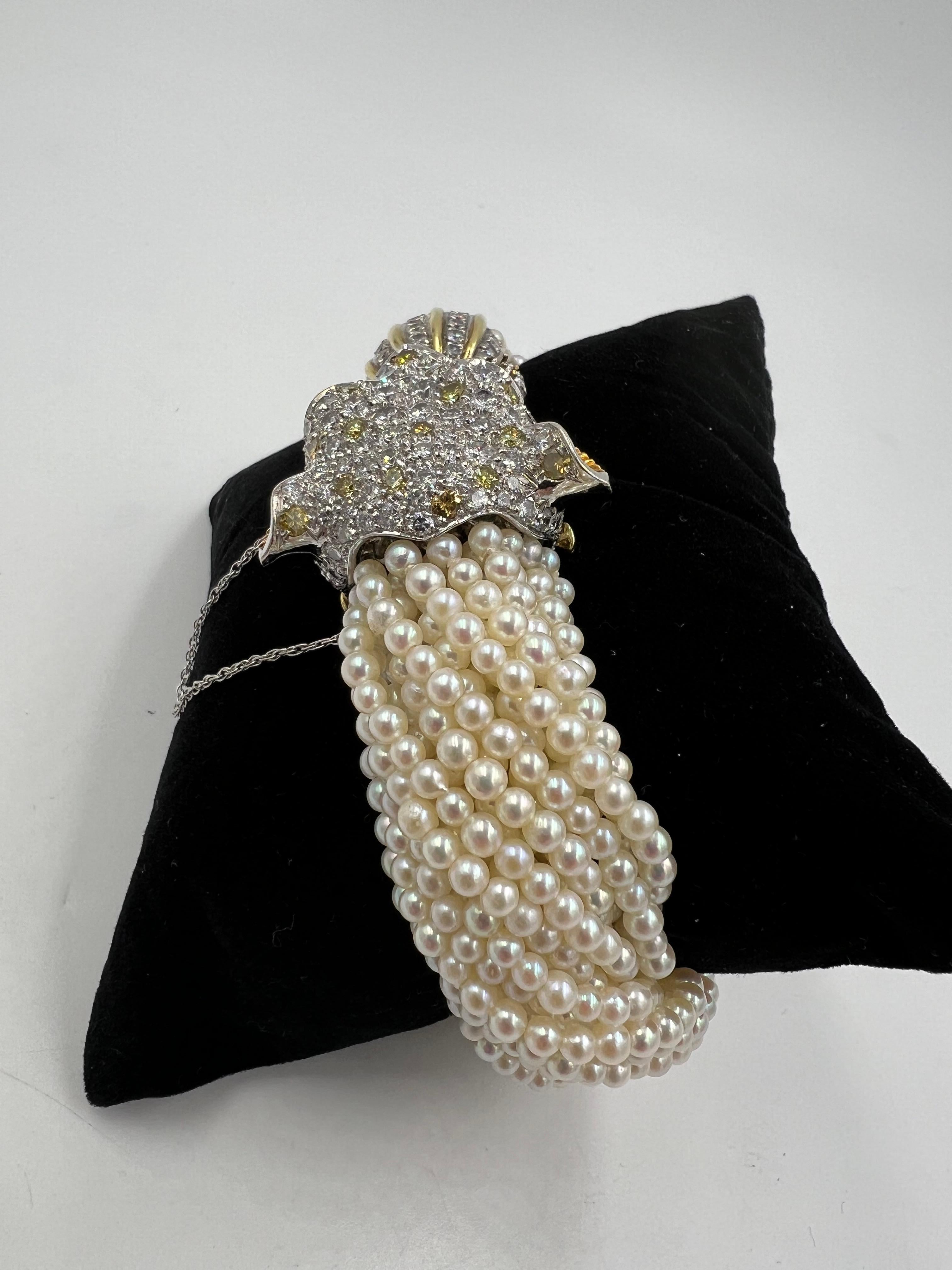 1960s Diamond Leopard Head Pearl And Gold Torsade Bracelet 3