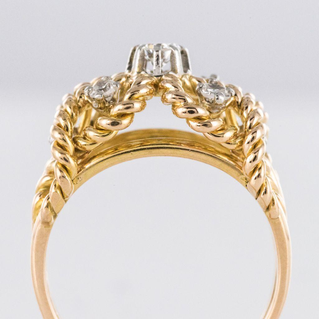 1960s Diamond Openwork 18 Karat Yellow Gold Cords Dome Ring 6