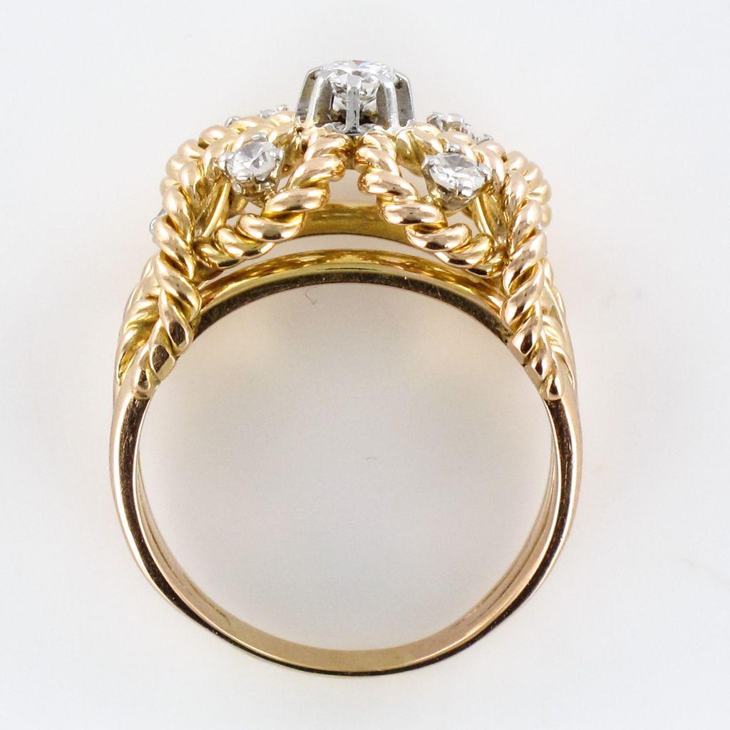 1960s Diamond Openwork 18 Karat Yellow Gold Cords Dome Ring 10