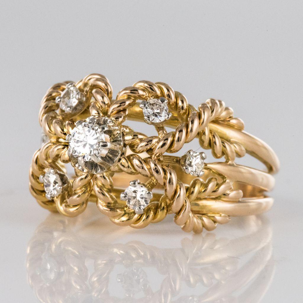 1960s Diamond Openwork 18 Karat Yellow Gold Cords Dome Ring In Excellent Condition In Poitiers, FR