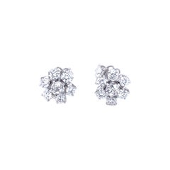 1960s Diamond Platinum Cluster Stud Earrings