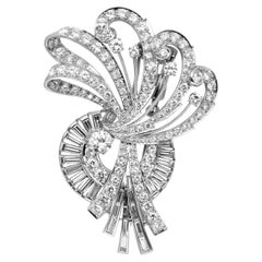 1960s Diamond Platinum Flower Wing Ribbon Brooch Pin