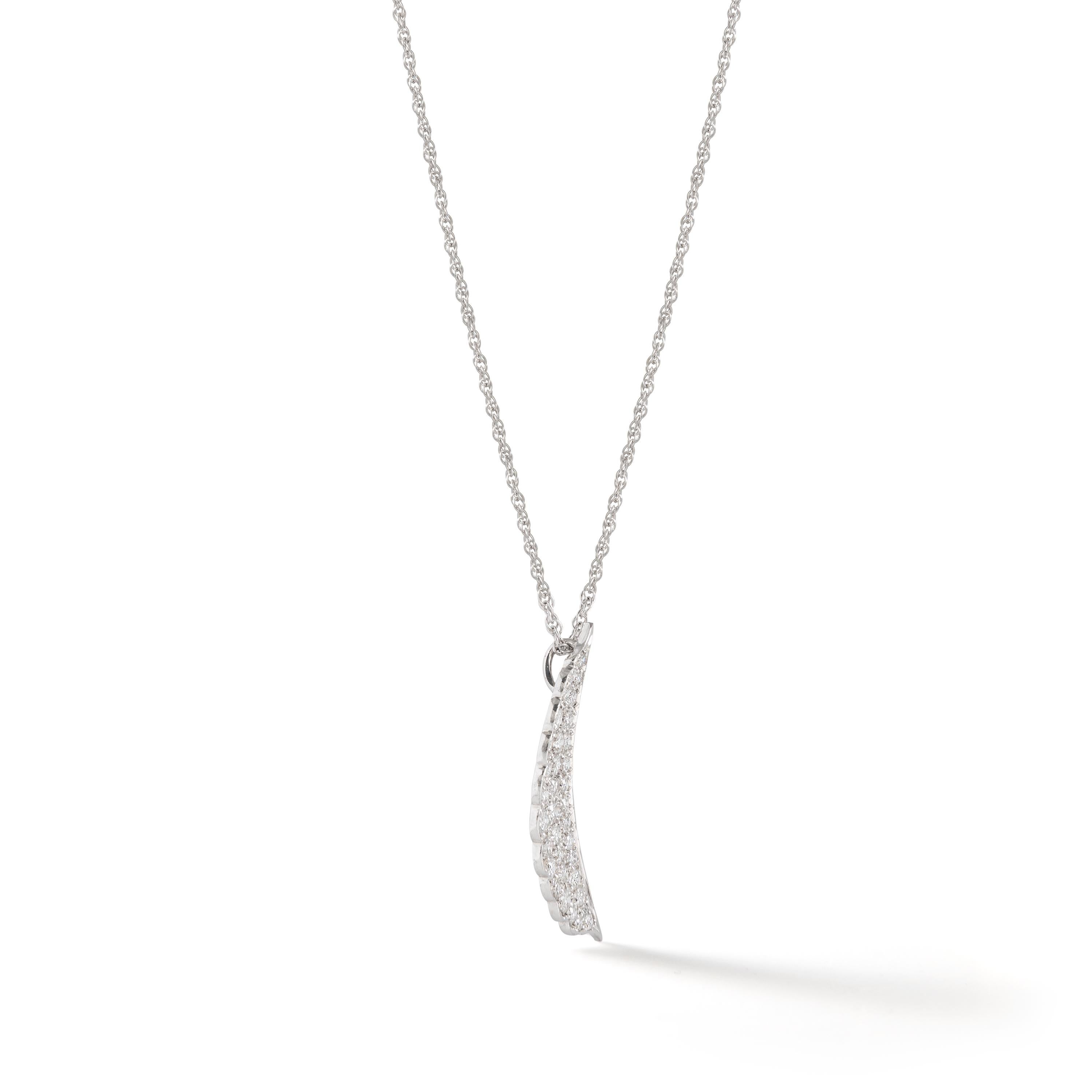Diamond Platinum Half-Moon Pendant.
Circa 1960.
Pendant's height: 1.18 inch (3.00 centimeters).
Including white gold 18k original chain. 
Length of the chain: 16.54 inches (42.00 centimeters). 