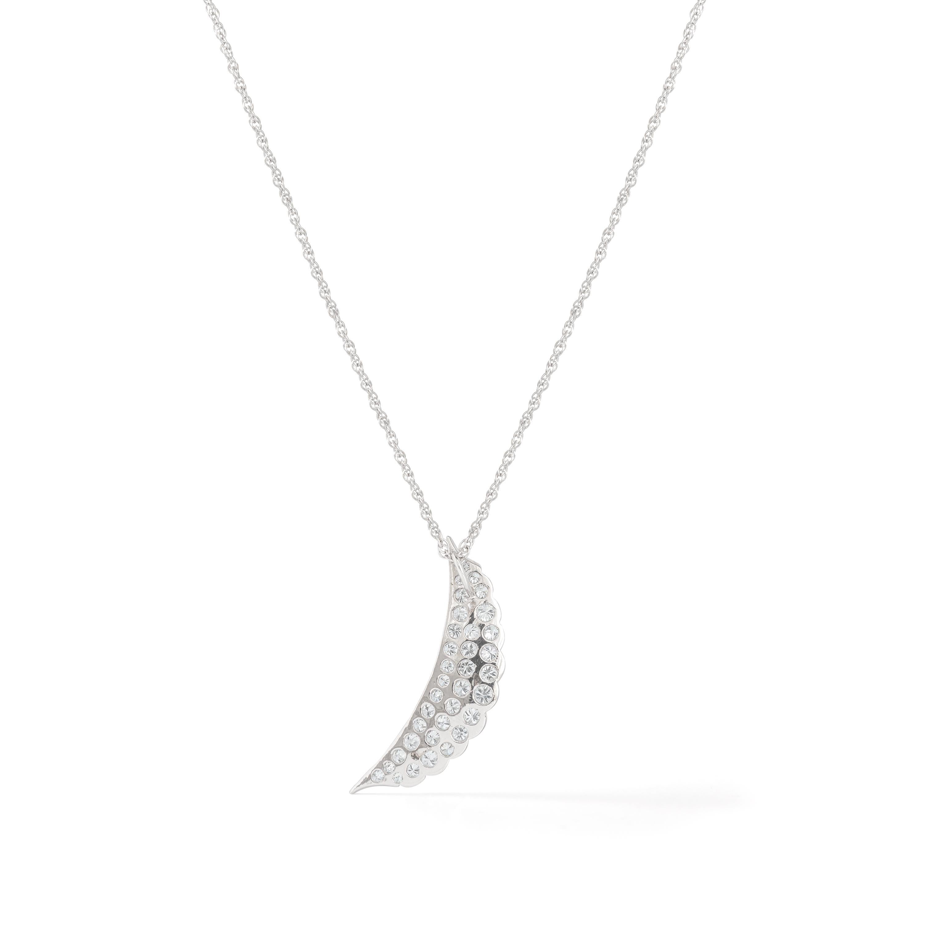 Round Cut 1960s Diamond Platinum Half-Moon Pendant Chain Necklace For Sale