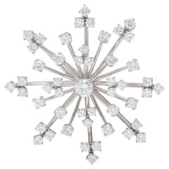 1960
s Diamond Platinum Vintage Starburst Snowflake Pendant Brooch
