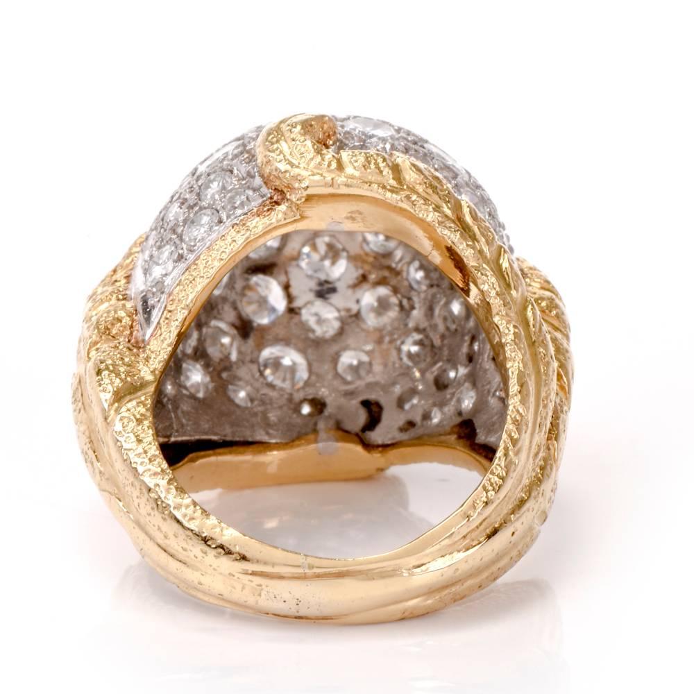 1960s Diamond Platinum Yellow Gold Bombe Cocktail Ring In Excellent Condition In Miami, FL