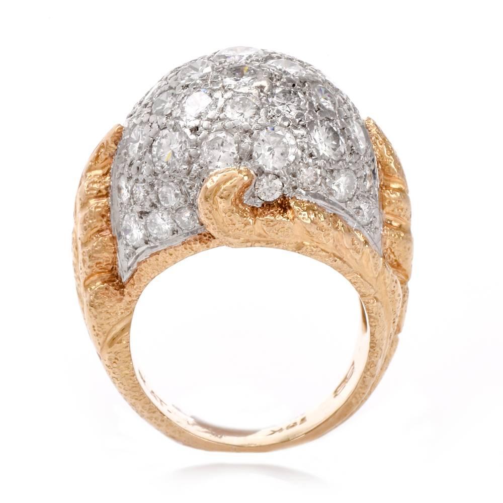 1960s Diamond Platinum Yellow Gold Bombe Cocktail Ring 1