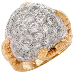 1960s Diamond Platinum Yellow Gold Bombe Cocktail Ring
