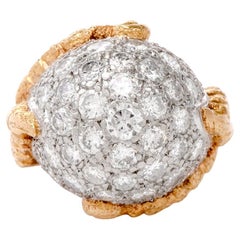 Anello da cocktail con diamante e platino in oro giallo del 1960