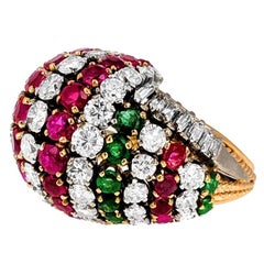 1960s Diamond, Ruby and Emerald Dome Ring