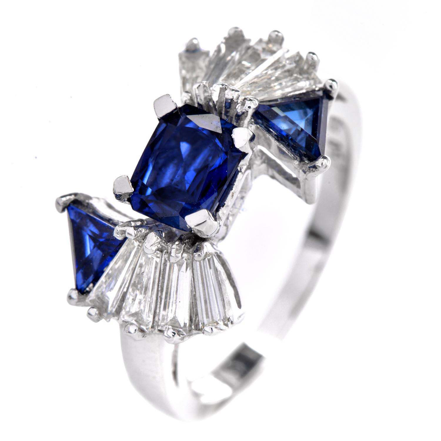 Women's or Men's 1960s Diamond Sapphire 18K Gold Bow Designed Ring  For Sale