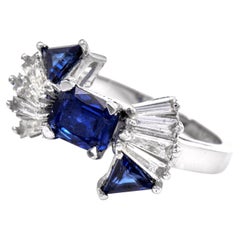 1960 Diamond Sapphire 18K Gold Bow Designed Ring (bague à arc en or) 