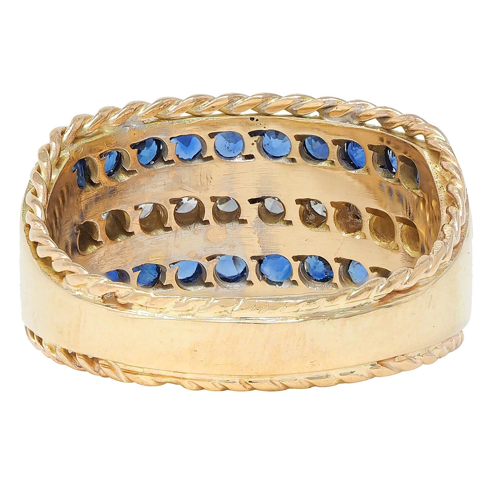 1960er Jahre Diamant Saphir Platin 14K Gold Vintage Twisted Rope Band Ring (Brillantschliff) im Angebot