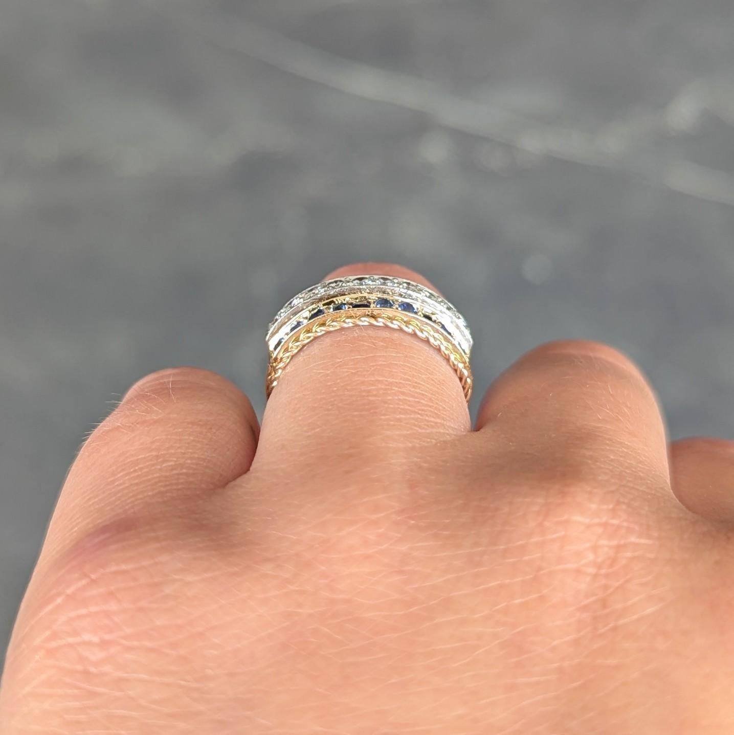 1960er Jahre Diamant Saphir Platin 14K Gold Vintage Twisted Rope Band Ring im Angebot 2