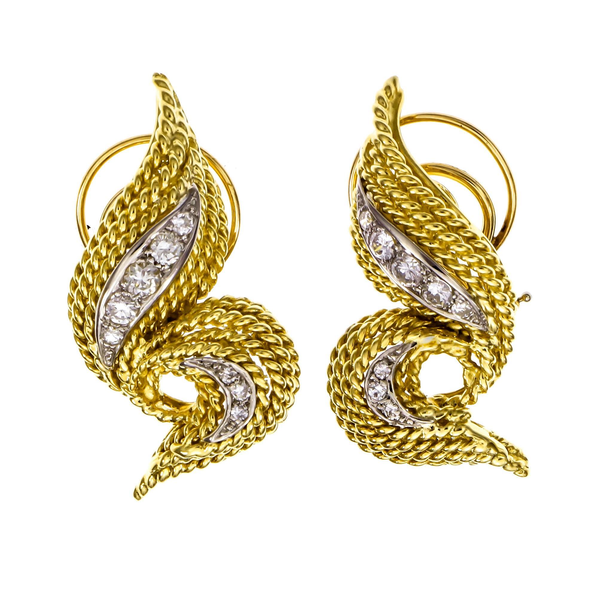 1960s Diamond Swirl Two-Tone Earrings