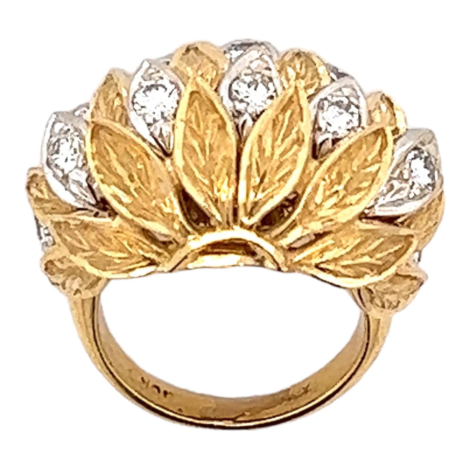 1960s Diamond Textured 18 Karat Two Tone Gold Dome Estate Cocktail Ring  In Excellent Condition For Sale In Boca Raton, FL