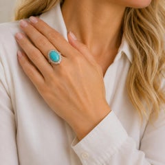 1960's Diamond Turquoise 18 Karat Yellow Gold Platinum Vintage Cocktail Ring