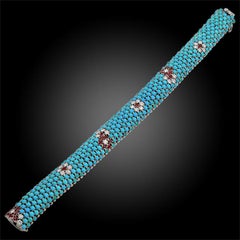 1960s Diamond, Turquoise, Ruby Bracelet and Earrings