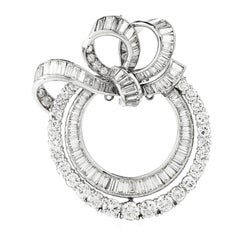 1960's Diamond Wreath Platinum Round Brooch Pendant