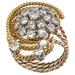 1960
s Diamond Yellow Gold Swirl Rope Design Vintage Cocktail Ring