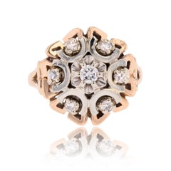 1960s Diamonds 18 Karat White and Rose Gold Flower Ring