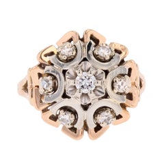 1960s Diamonds 18 Karat White and Rose Gold Flower Ring