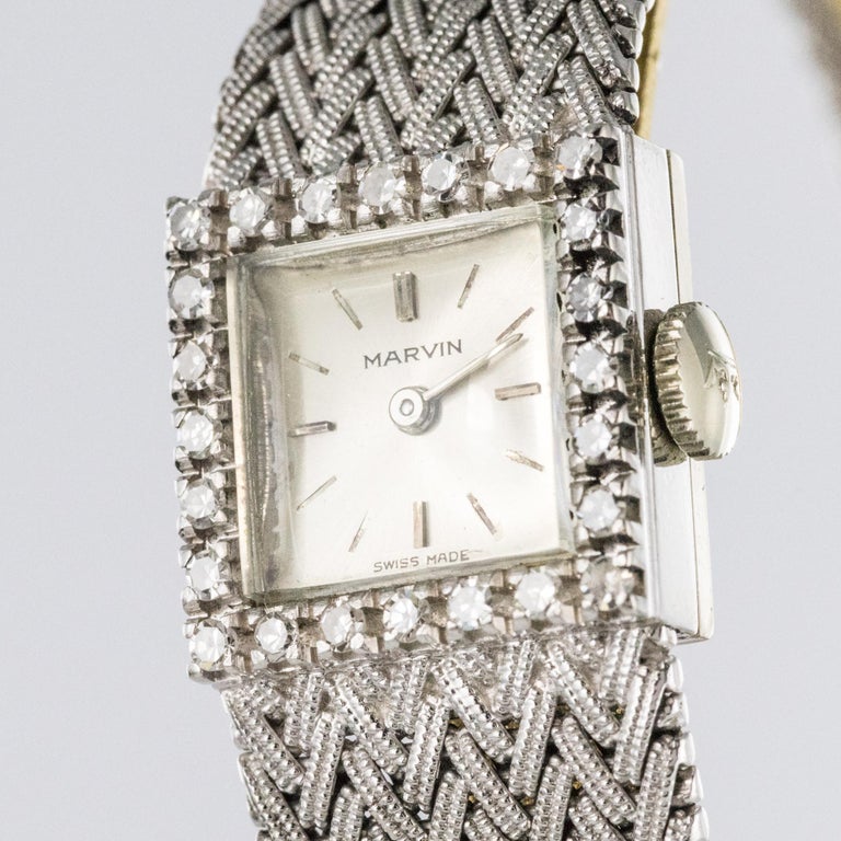 1960s Diamonds 18 Karat White Gold Ladies Marvin Watch at  display picture 1