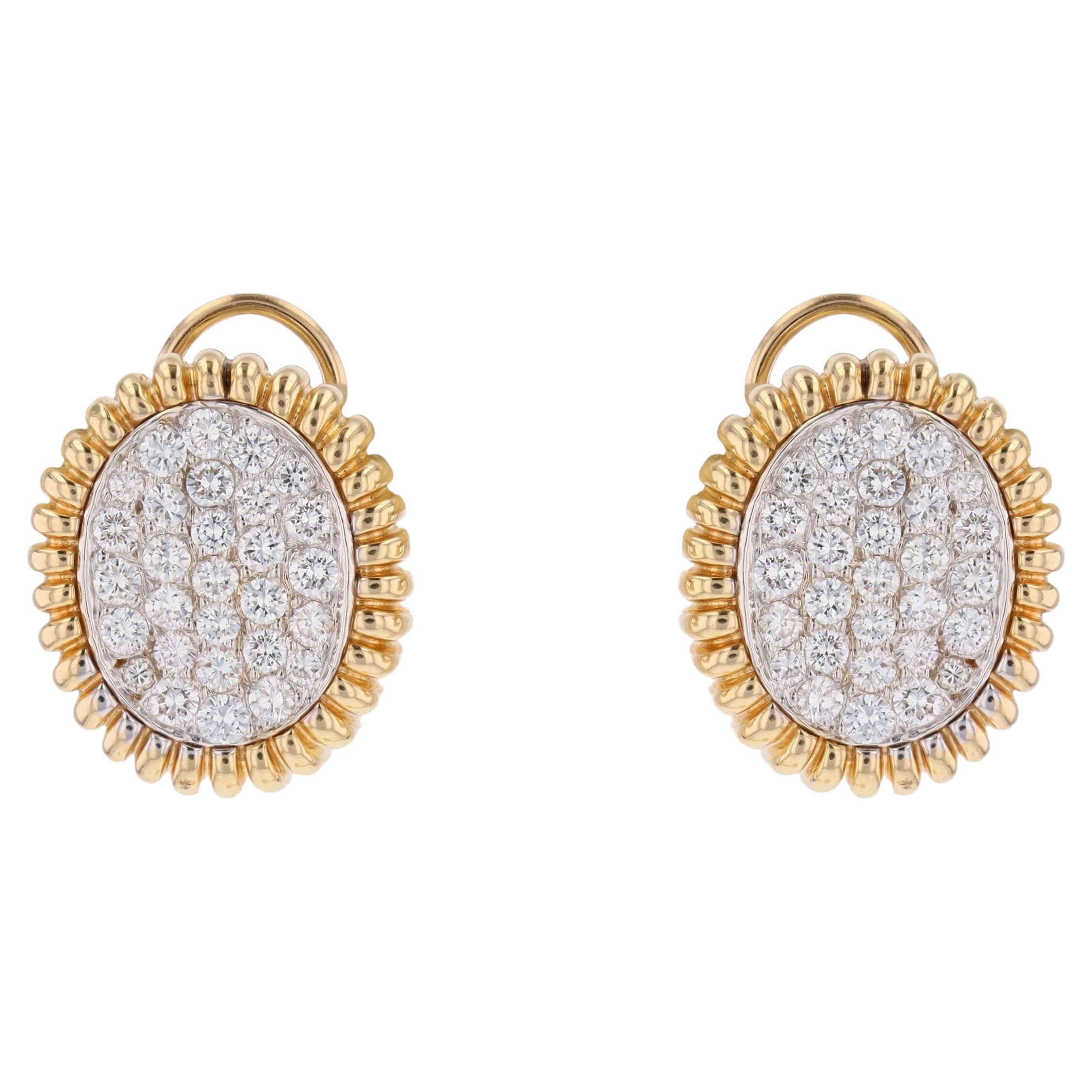 1960s Diamonds 18 Karat Yellow Gold Platinum Gadrooned Earrings