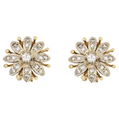 1960s Diamonds 18 Karat Yellow White Gold Flower Clip Earrings