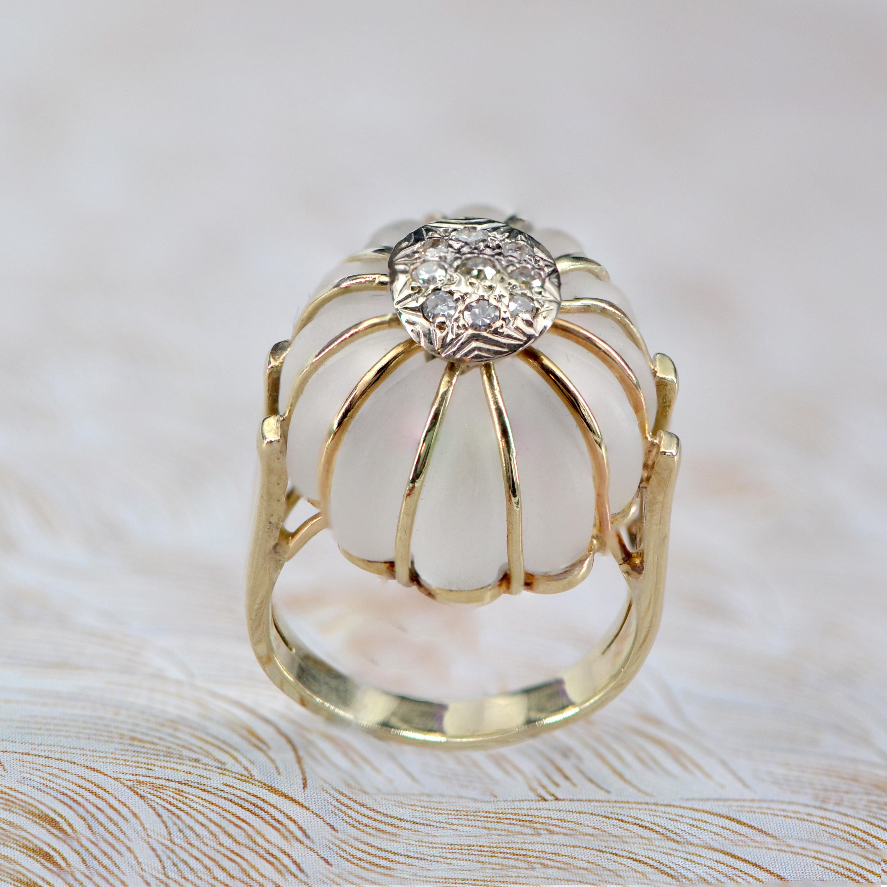 1960s Diamonds Rock Crystal 14 Karat Yellow Gold Ring For Sale 13
