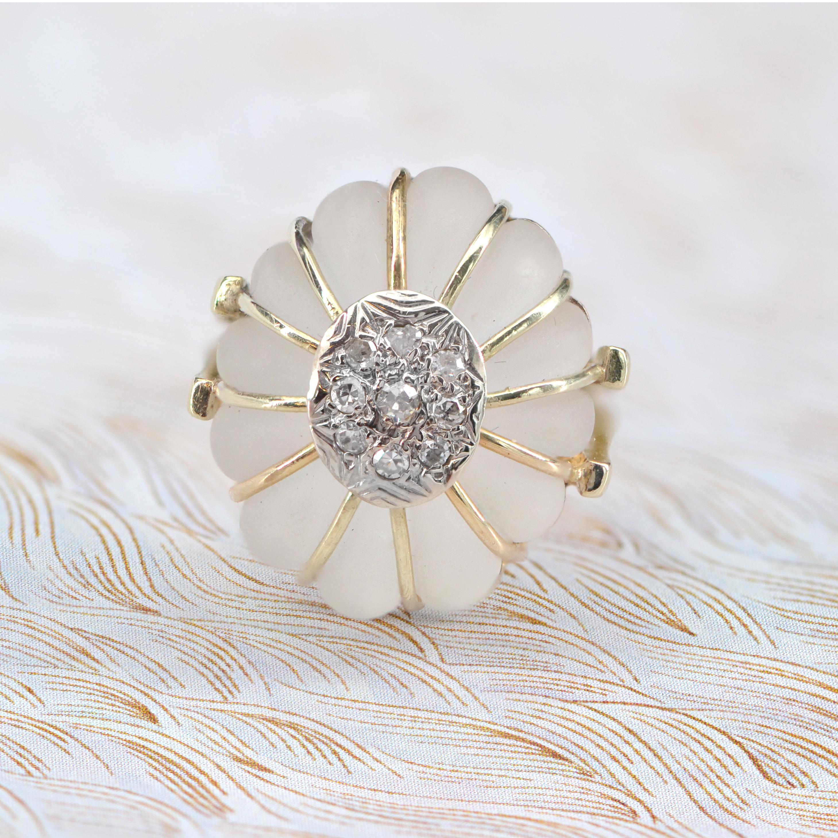 Women's 1960s Diamonds Rock Crystal 14 Karat Yellow Gold Ring For Sale