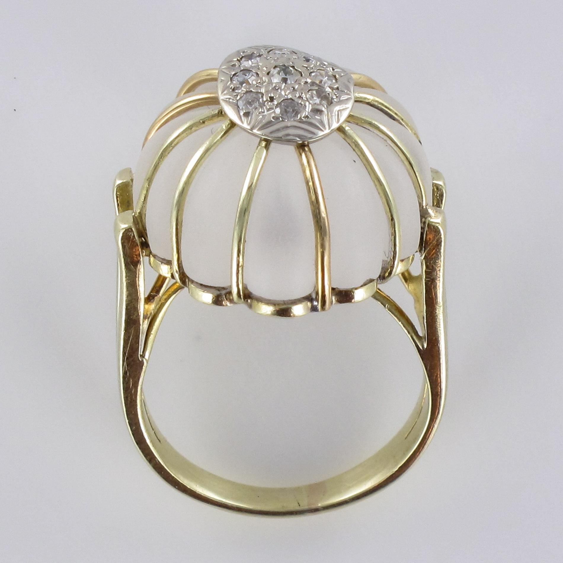 1960s Diamonds Rock Crystal 14 Karat Yellow Gold Ring For Sale 14