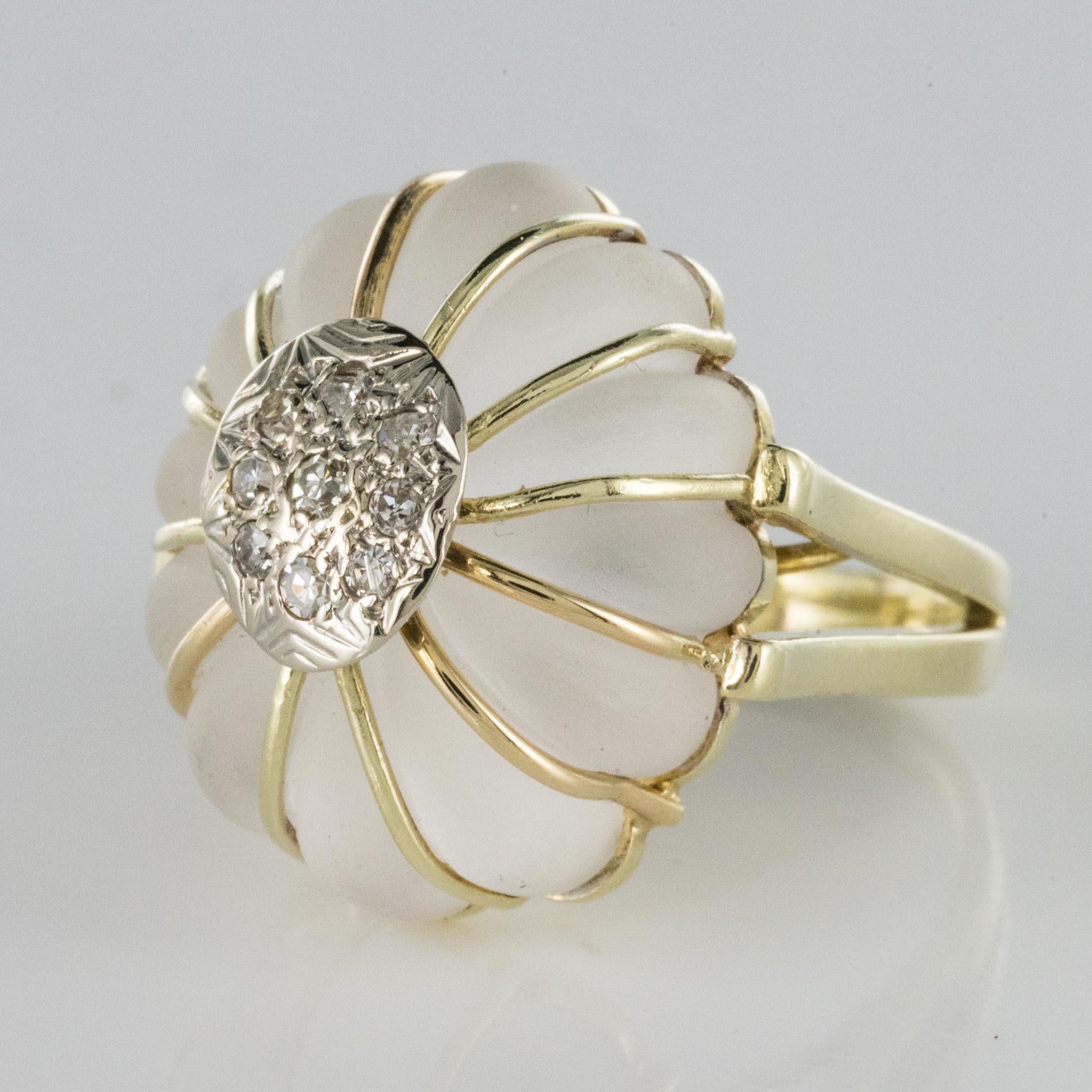 Retro 1960s Diamonds Rock Crystal 14 Karat Yellow Gold Ring For Sale