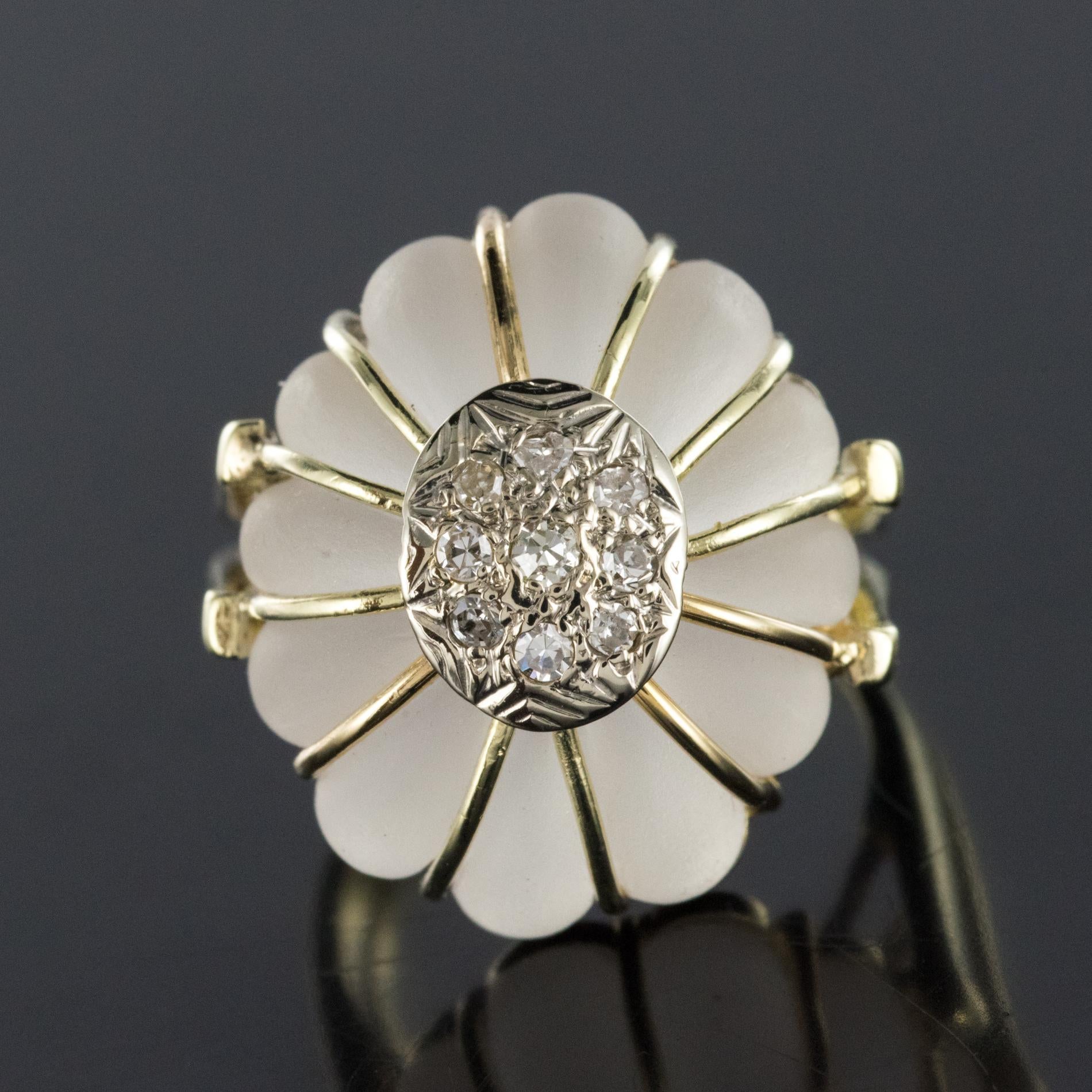 1960s Diamonds Rock Crystal 14 Karat Yellow Gold Ring In Good Condition For Sale In Poitiers, FR