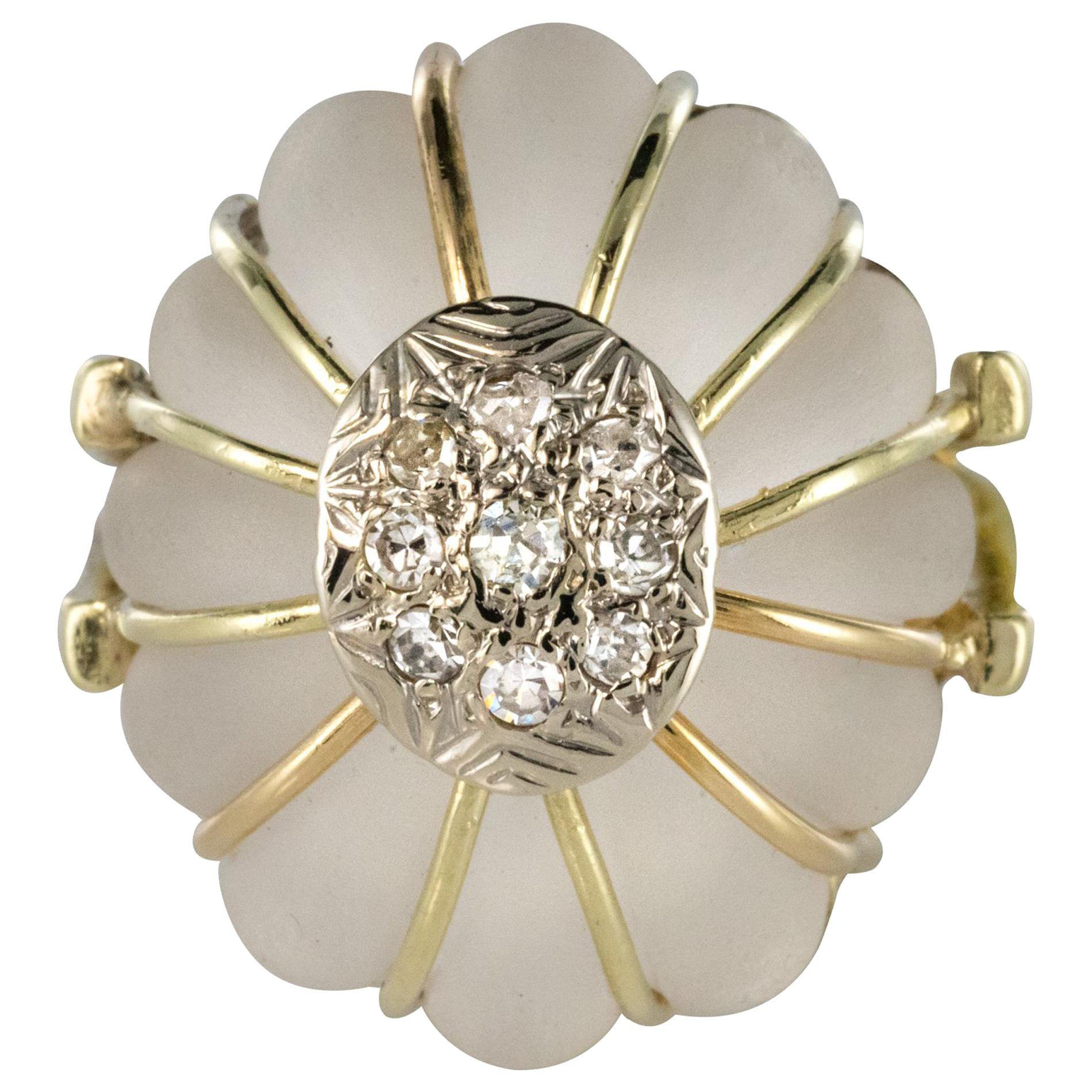 1960s Diamonds Rock Crystal 14 Karat Yellow Gold Ring