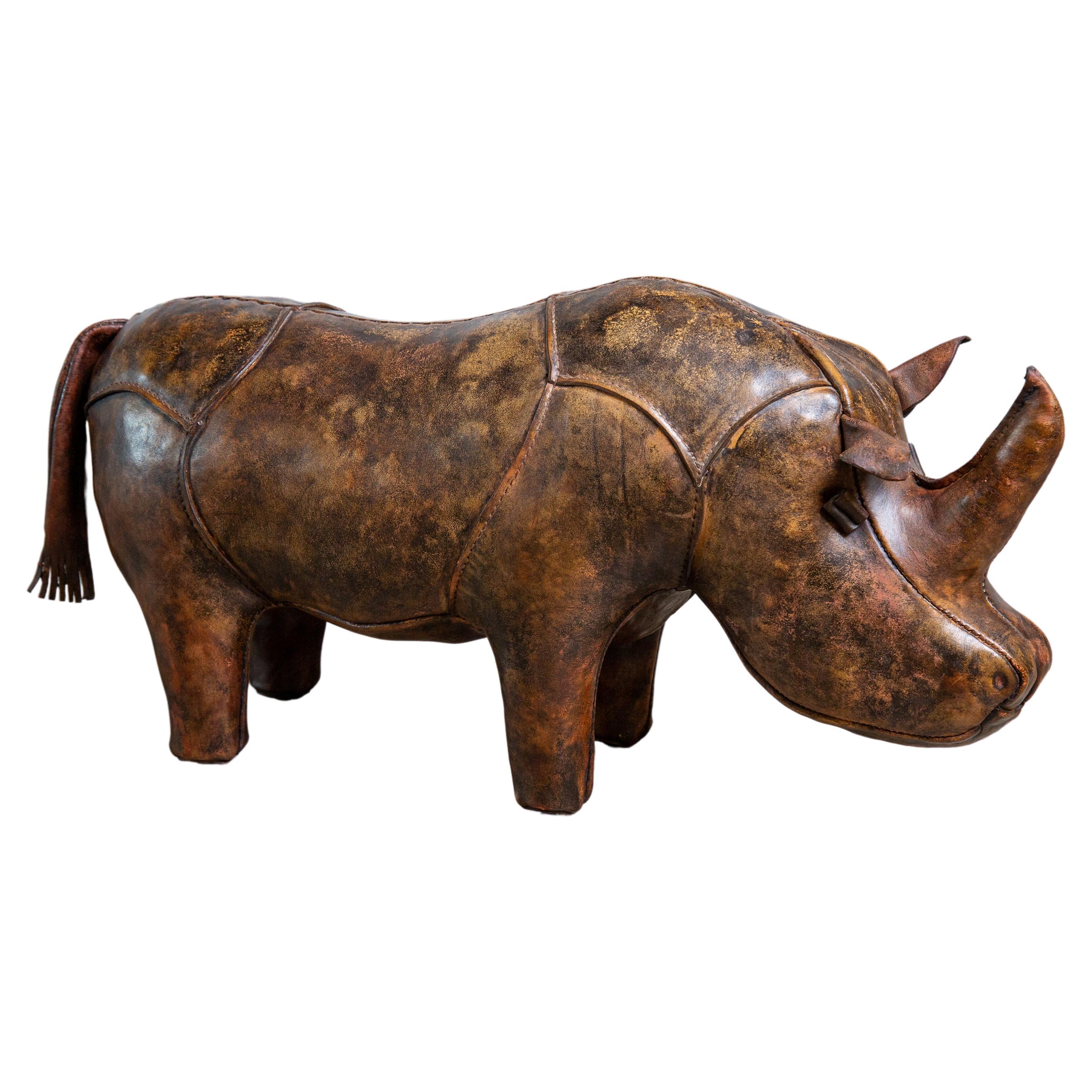 1960s Dimitri Omersa 27" Leather Rhinoceros Ottoman Abercrombie Fitch