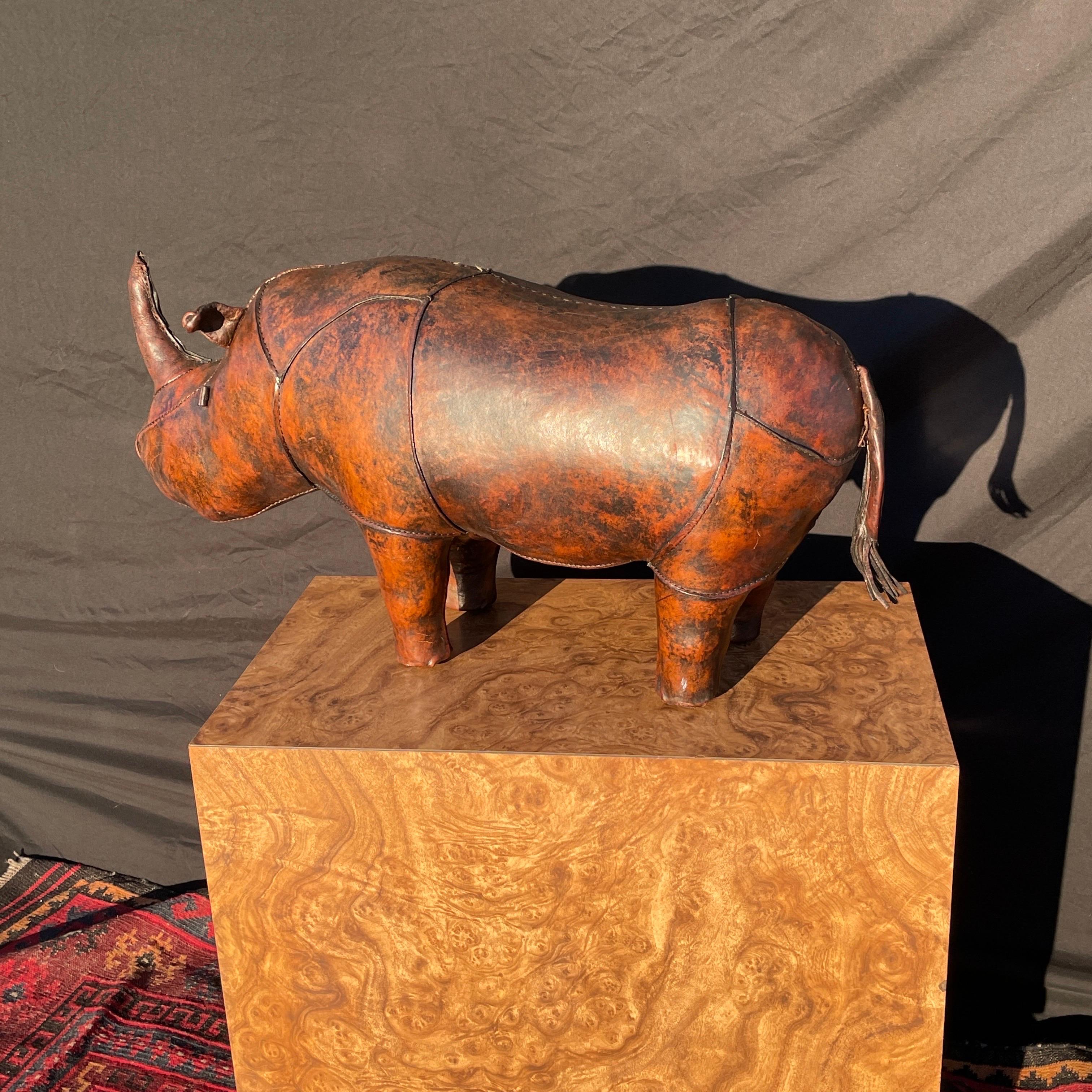 Other 1960s Dimitri Omersa for Abercrombie and Fitch Leather Rhino Animal Ottoman For Sale