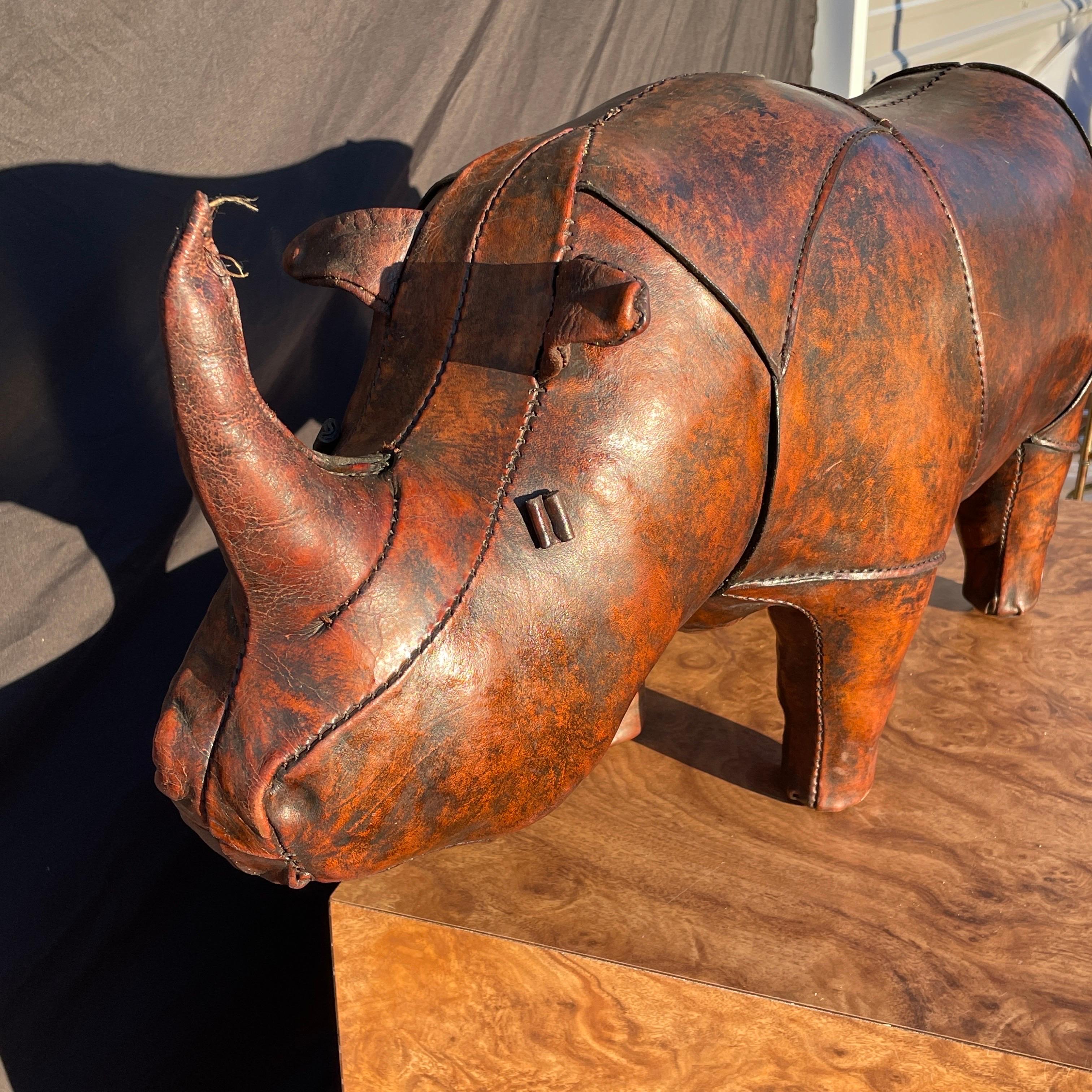 1960s Dimitri Omersa for Abercrombie and Fitch Leather Rhino Animal Ottoman In Good Condition For Sale In Cordova, SC