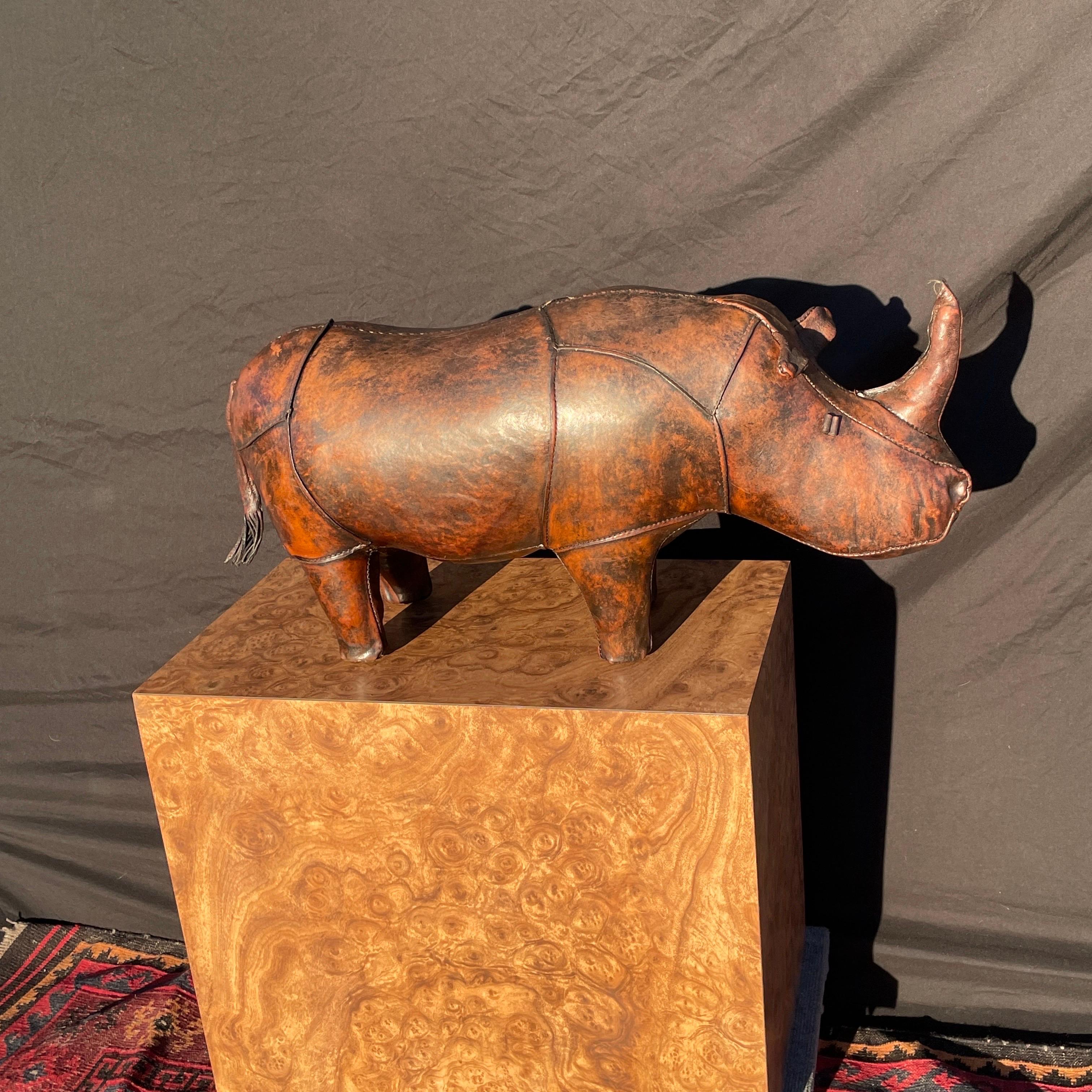 Mid-20th Century 1960s Dimitri Omersa for Abercrombie and Fitch Leather Rhino Animal Ottoman