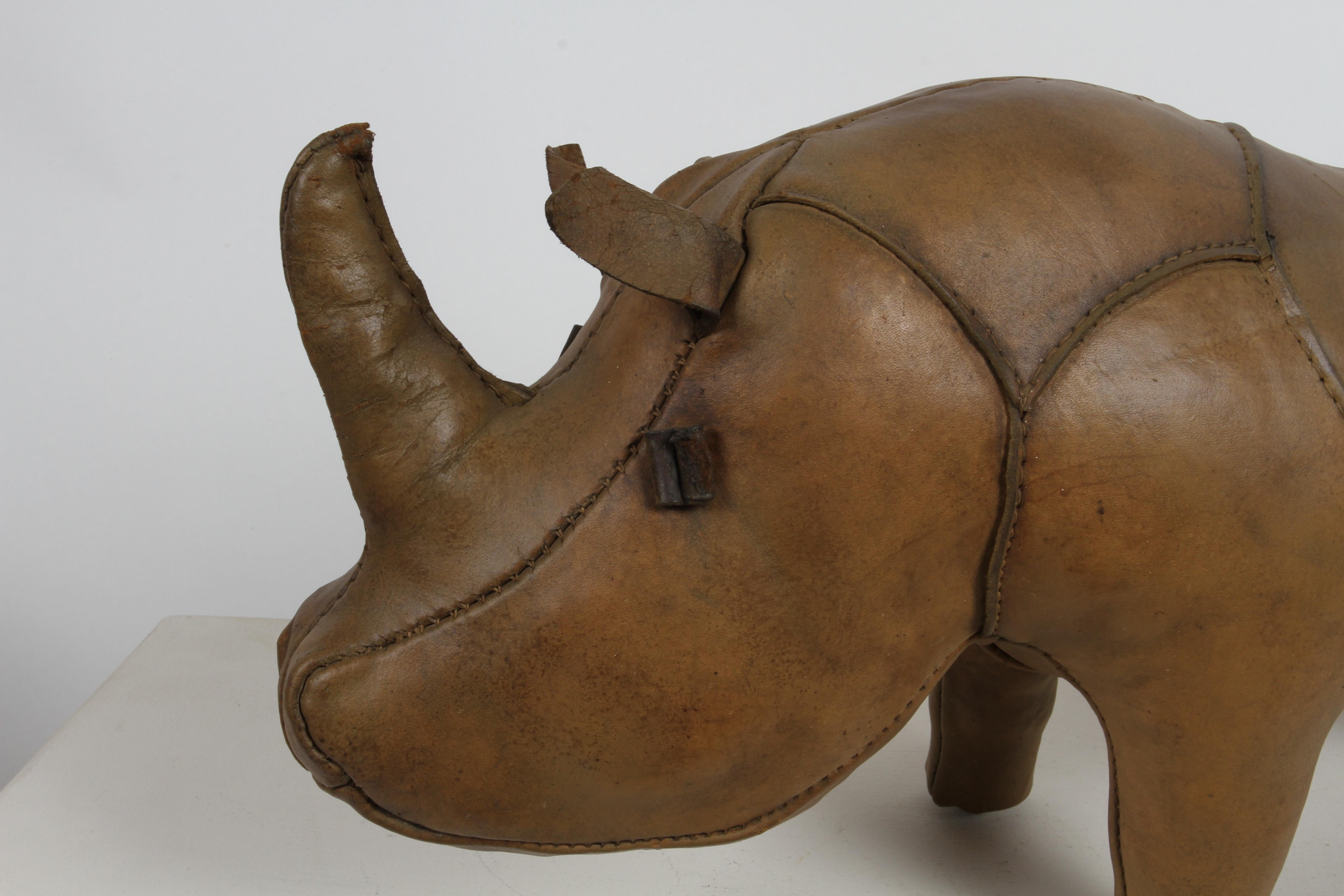Mid-Century Modern 1960s Dimitri Omersa Leather Rhino Retailed by Abercrombie & Fitch - Restored For Sale
