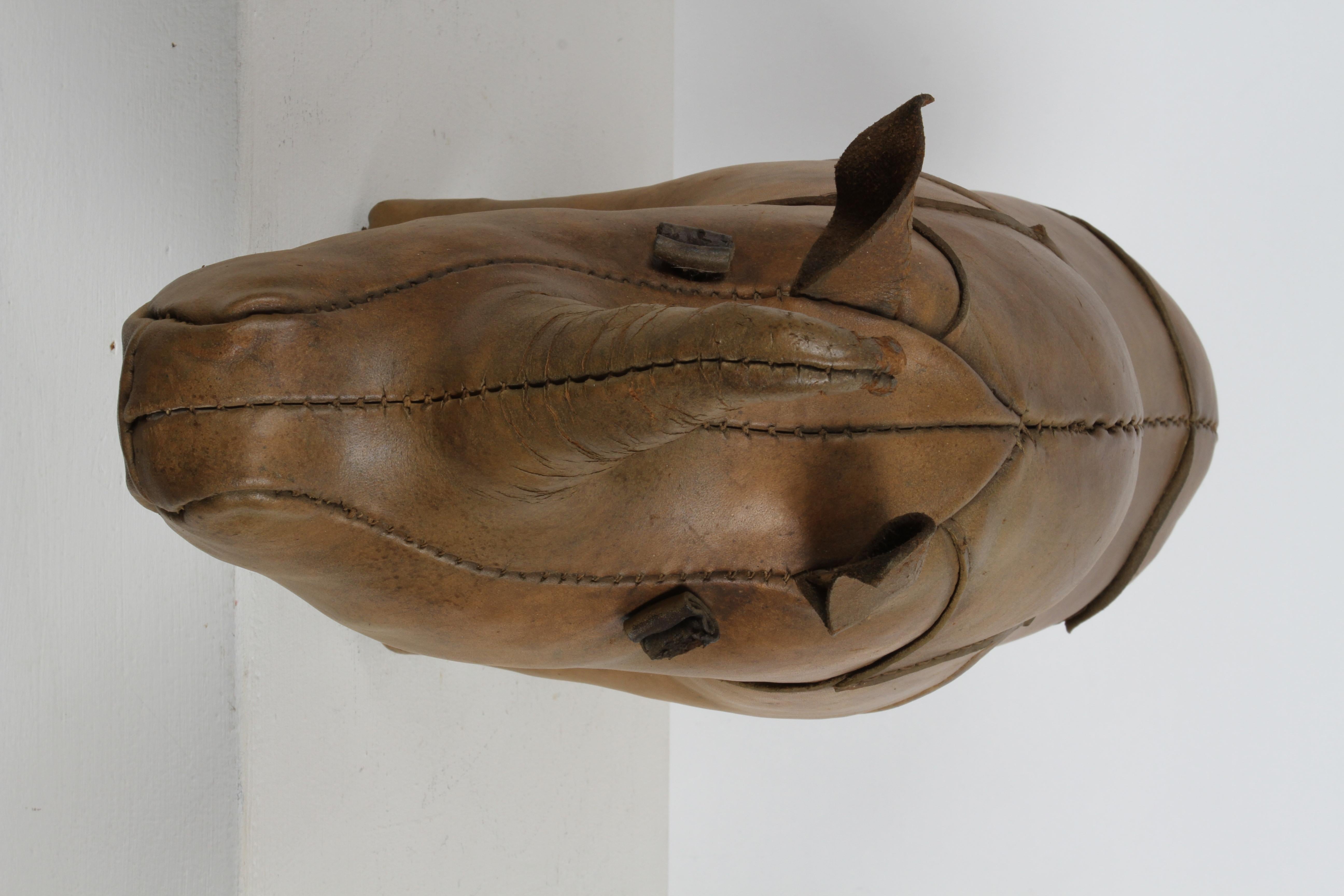 1960s Dimitri Omersa Leather Rhino Retailed by Abercrombie & Fitch - Restored In Good Condition For Sale In St. Louis, MO
