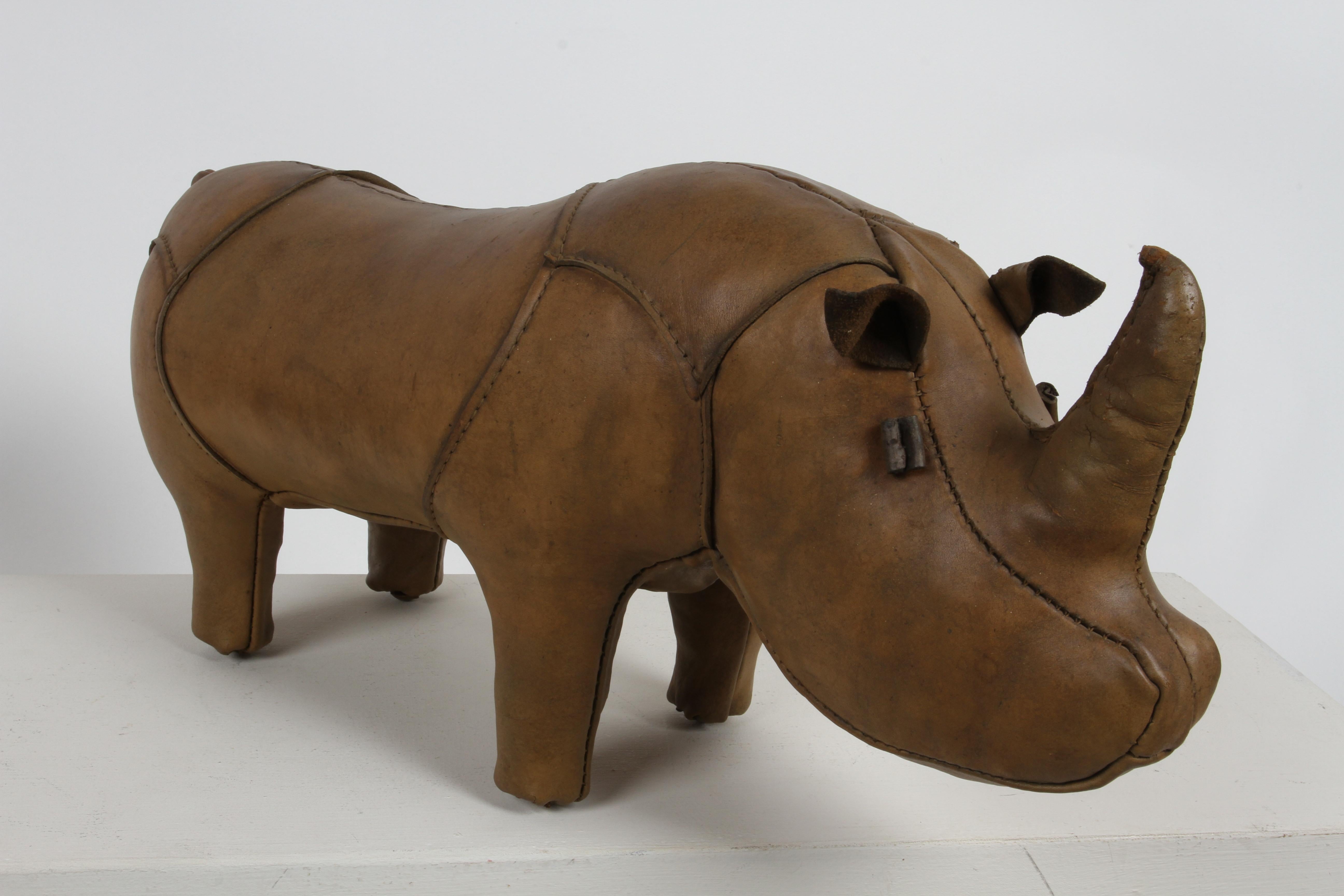 Mid-20th Century 1960s Dimitri Omersa Leather Rhino Retailed by Abercrombie & Fitch - Restored For Sale