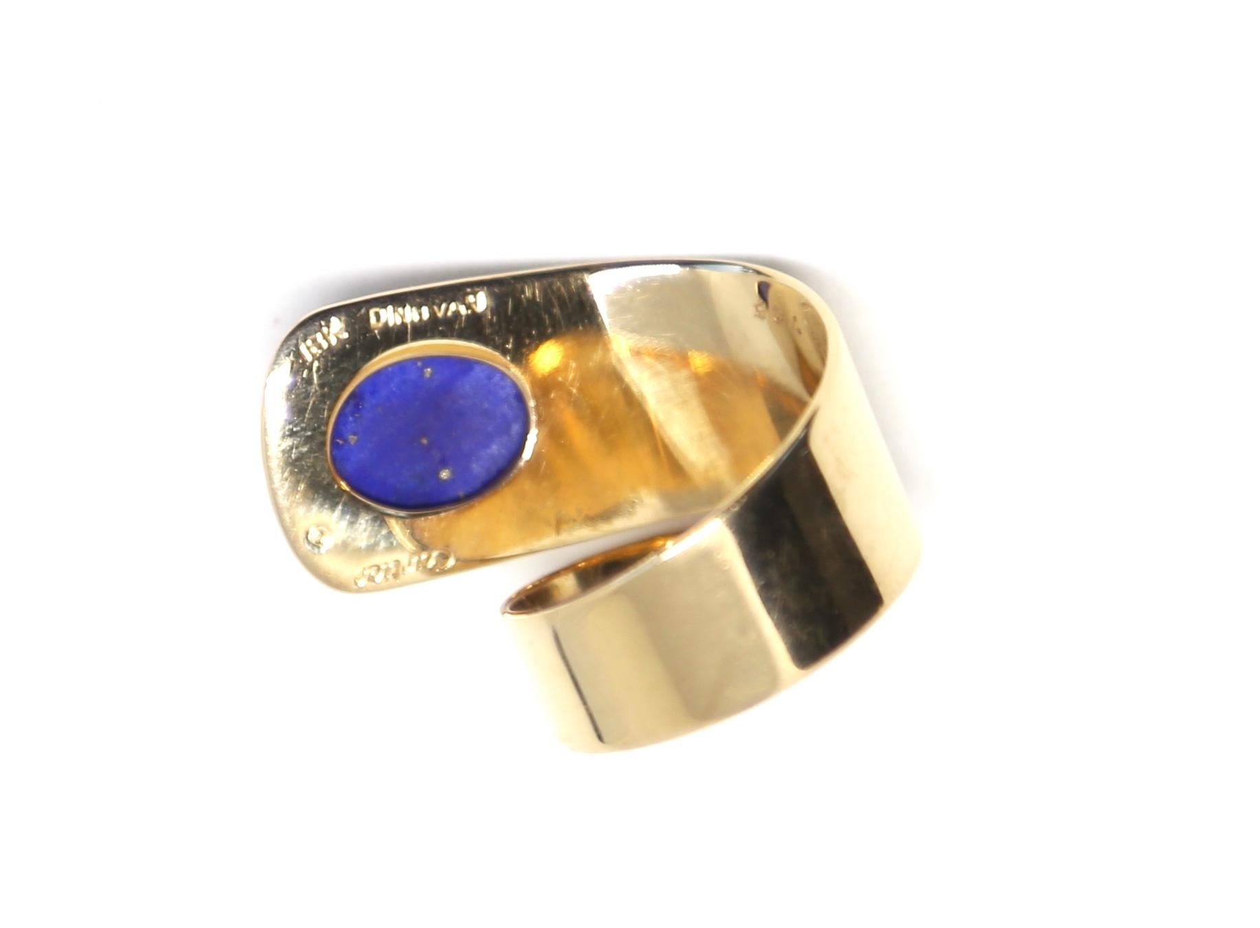 Cabochon 1960s Dinh Van for Cartier 18k Gold and Lapis Lazuli Modernist Ring For Sale