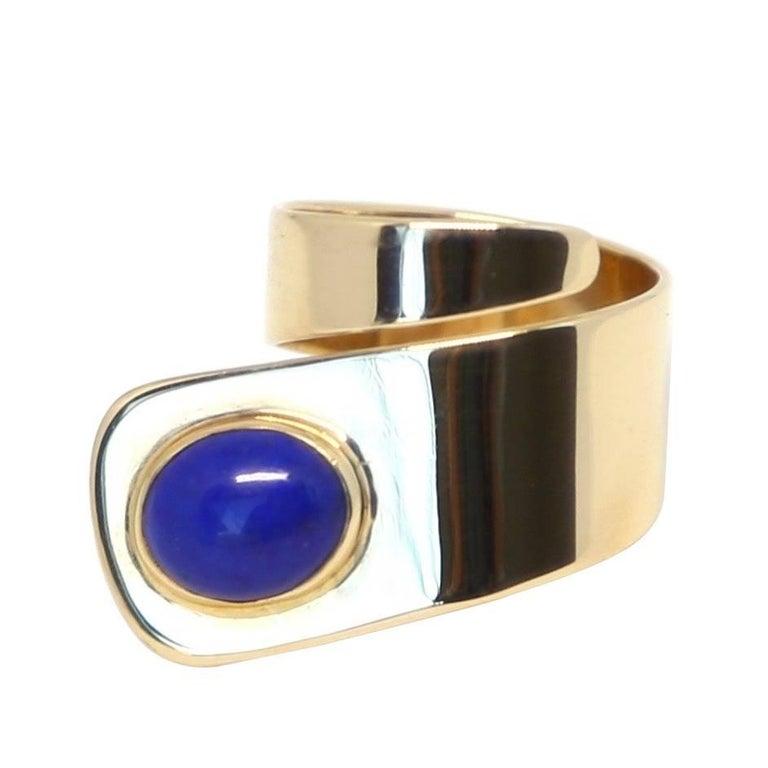 Women's or Men's 1960s Dinh Van for Cartier 18k Gold and Lapis Lazuli Modernist Ring For Sale