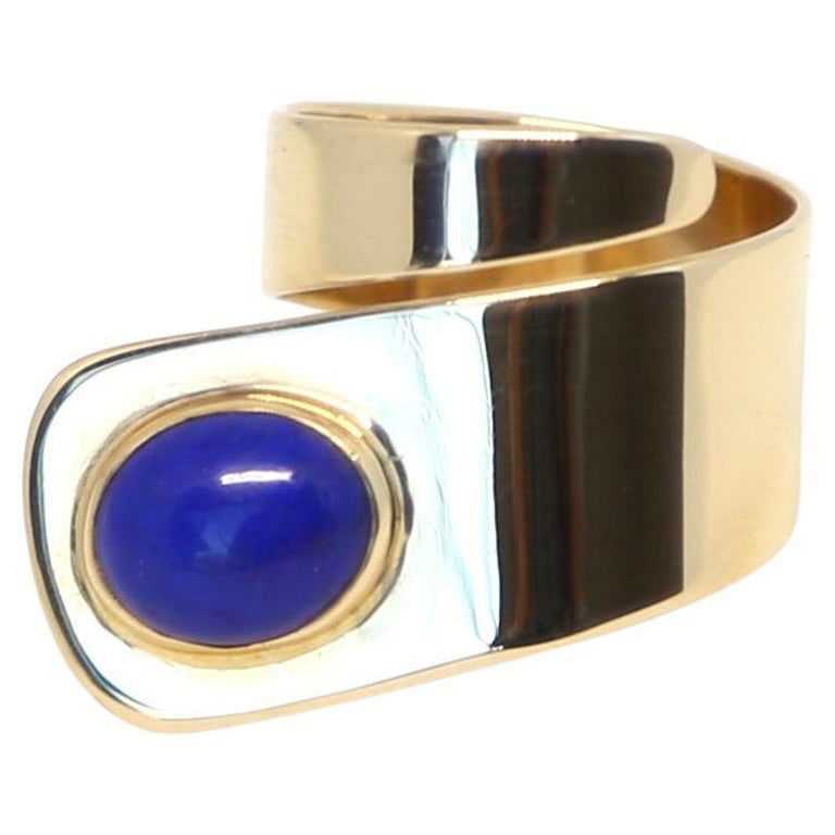1960s Dinh Van for Cartier 18k Gold and Lapis Lazuli Modernist Ring For Sale
