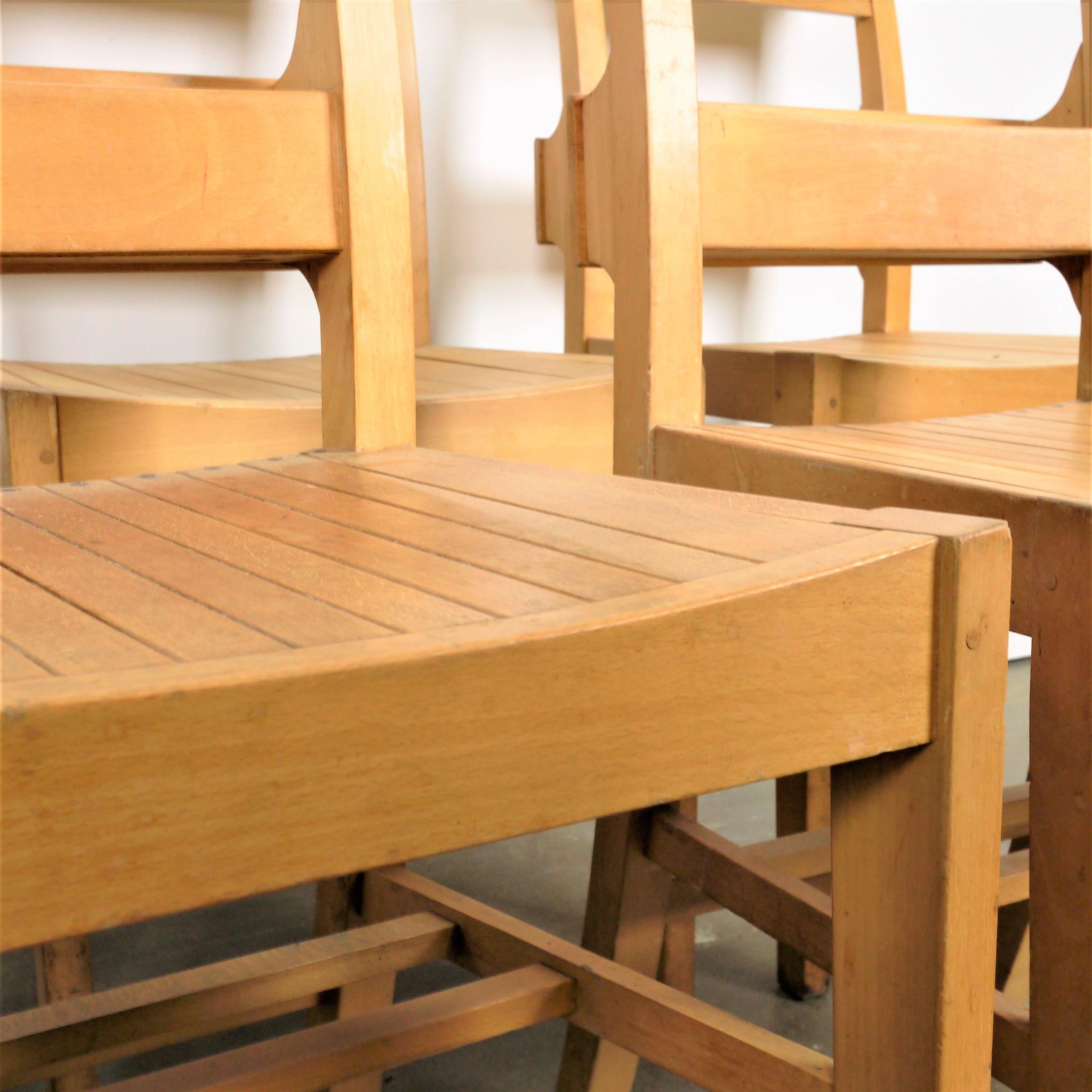 1960s dining church/chapel chairs in beechwood - set of six

Set of six 1960s vintage beechwood dining chapel/church chairs. We were contacted by St Laurence's Church in Ludlow who were in the middle of a modernization program and wanted a good